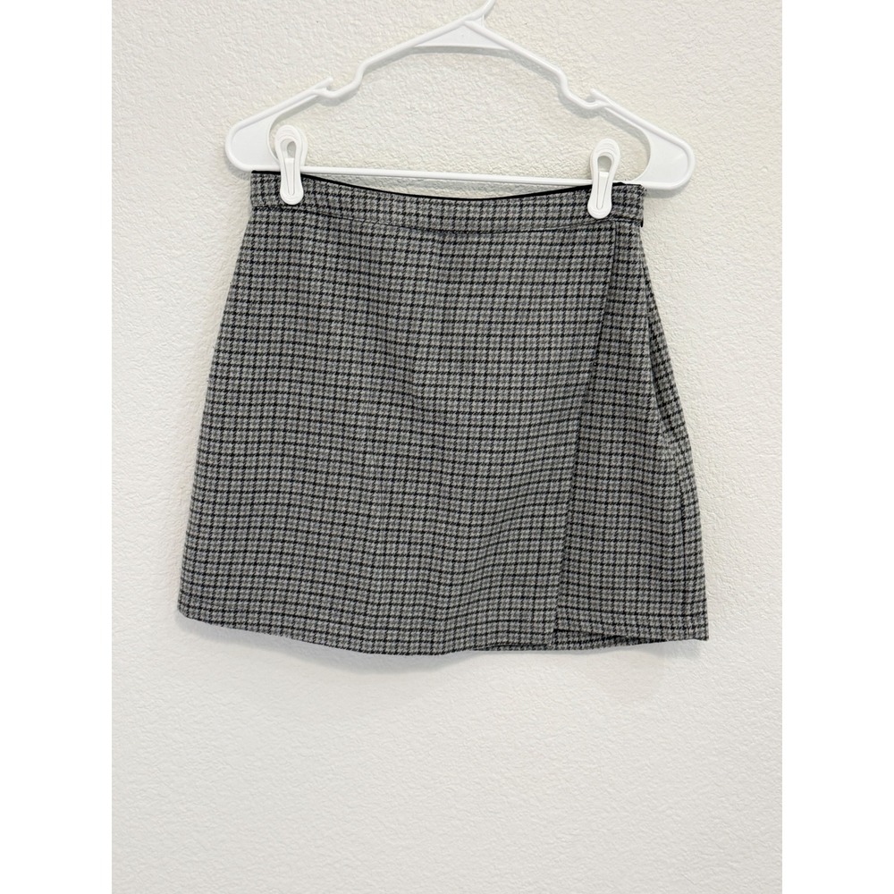 Abercrombie & Fitch Houndstooth Wool Blend Faux Wrap Mini Skirt Womens Medium